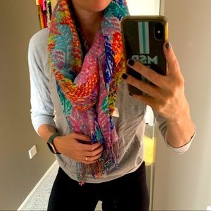 Lilly Pulitzer Pashmina Wrap Scarf Rainbow Coral Silk Cashmere
